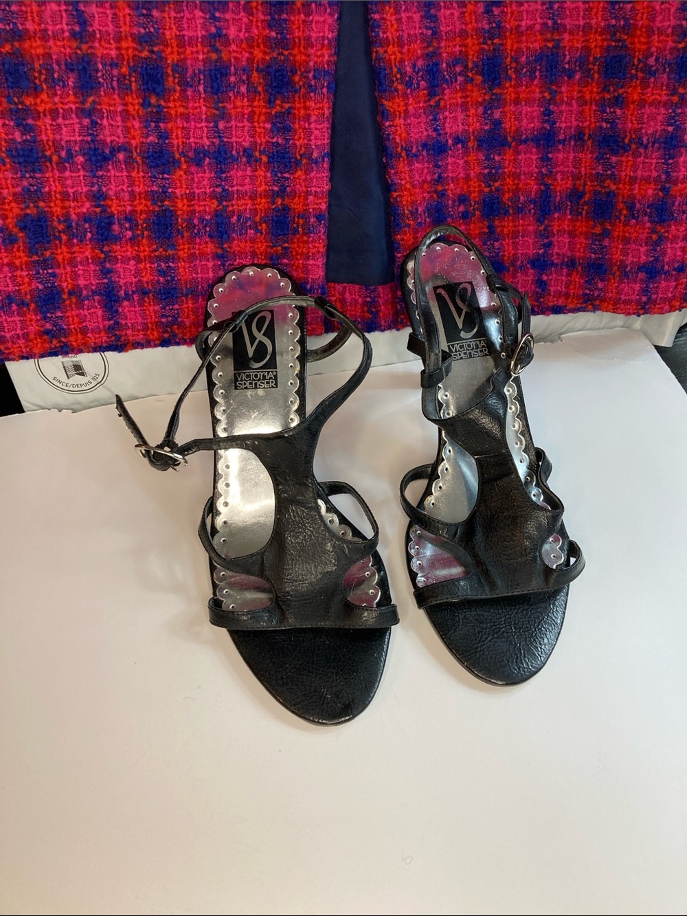 Strappy dressy shoes by Victoria Spenser black with silver accents size 8M